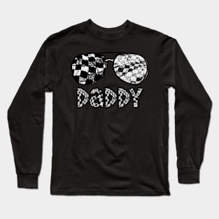 Daddy Racer Race Car Sunglasses Checkered Birthday Party Long Sleeve T-Shirt